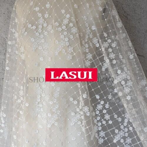 LASUI 2019 NEW 4 yards =1 piece High-grade White embroidered mesh lace fabric DIY wedding veil fashion sewing fabric X0584