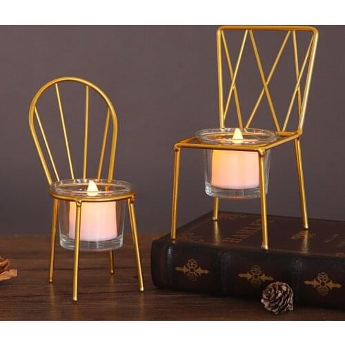 3D Chair Model Candle Holder Geometric Iron Wire Glass Candlestick Wedding Holidays Birthday Christmas Halloween Home Decoration