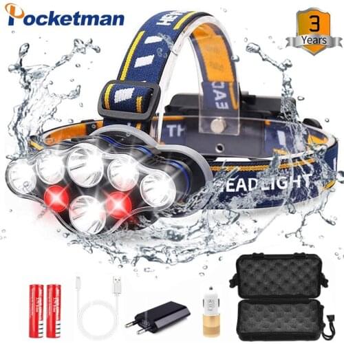 80000LM Powerful 7 LED Headlight USB Rechargeable HeadLamp Head Torch Head Flashlight Waterproof Lantern For Night Fishing Bike