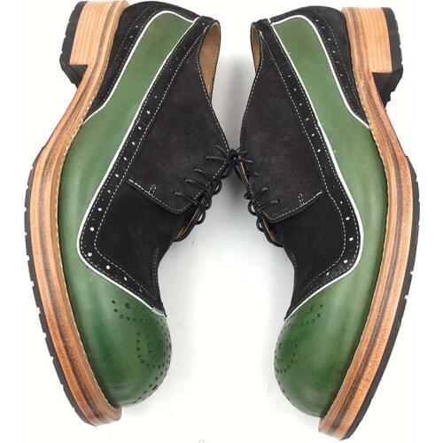 Sipriks Unique Design Mens Green Leather Shoes Italian Handmade Goodyear Welt Shoes Thick Leather Sole Formal Tuxedo Gents Suits