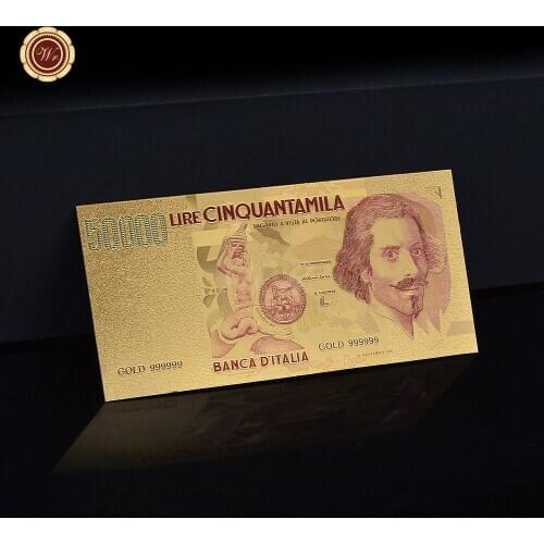 Wholesale WR Colorful Gold Foil Banknote Italy 100 Thousand Lira Gold Banknote Set Fake Money Bills for Collection Gift