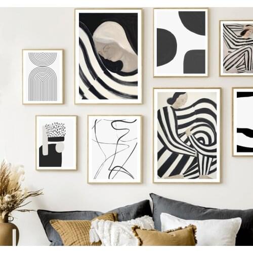 Nordic Posters And Prints Abstract Line Geometric Color Block Curve Wall Art Canvas Painting Wall Pictures For Living Room Decor