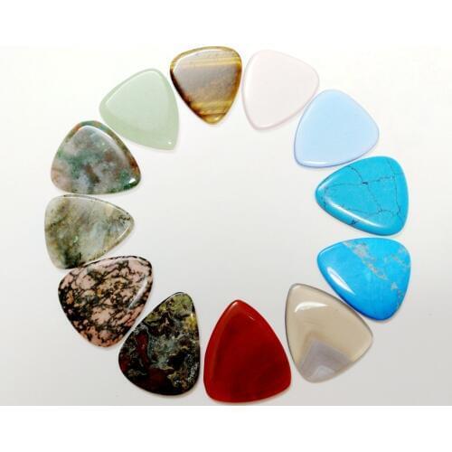 Wholesale Mixed 5pcs Natural Stone Guitar Picks Finger Picks ,Stones Pendant Guitar Pick Stones Bead 25*30*2.8mm