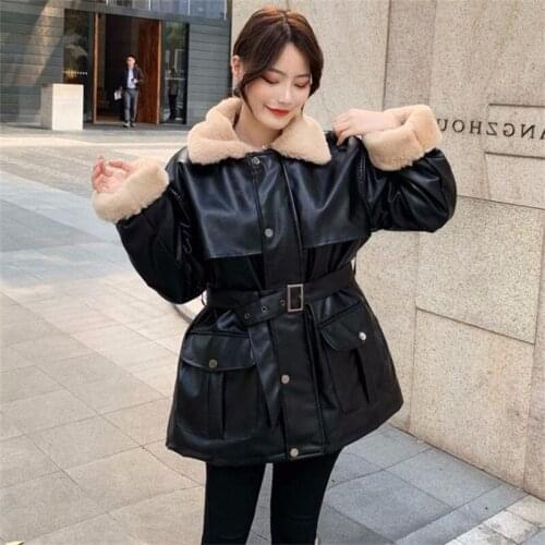 Womens autumn and winter faux leather coat Europe and the United States 2019 new M-3XL fashion slim black caramel PU coat JD495