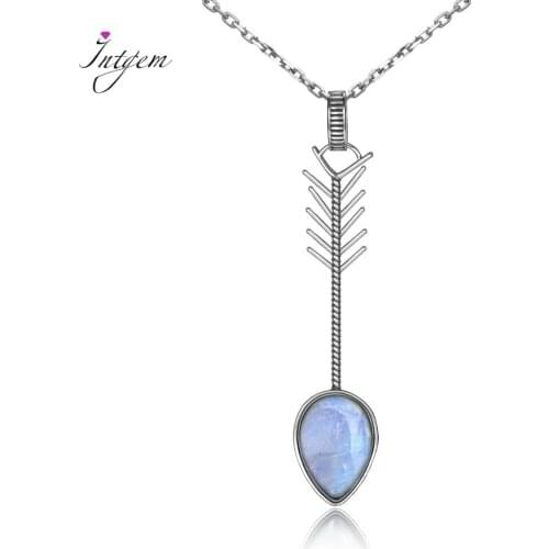 925 Sterling Silver Fish Pendant Necklace Pear Shape 9X13MM Natural Moonstone Blue Sandstone Necklace Womens Fine Jewelry Gift