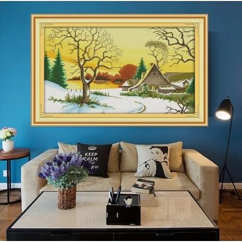 First snow Cross Stitch Kits canvas Printed pattern Scenery Embroidery Needlework DMC Fairy tale Easy Cross-stitch set patterns