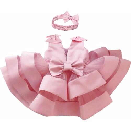 Newborn Baby Bownot Dress 1 Year Baby Girls 2nd Birthday Tutu Christening Gown Toddler Wedding Baptism Clothes Infant Party Wear