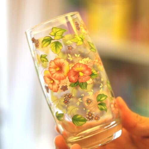 8x7.8cm morning glory pattern transparent thickened Heat-resistant glass Lemon Cup Juice Cup Breakfast Cup Milk Cup