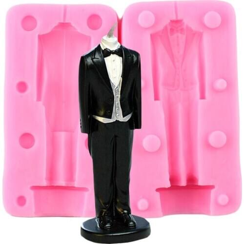 3D Groom Suit Silicone Mold Wedding Cake Border Fondant Cake Decorating Tools DIY Candy Resin Polymer Clay Chocolate Molds