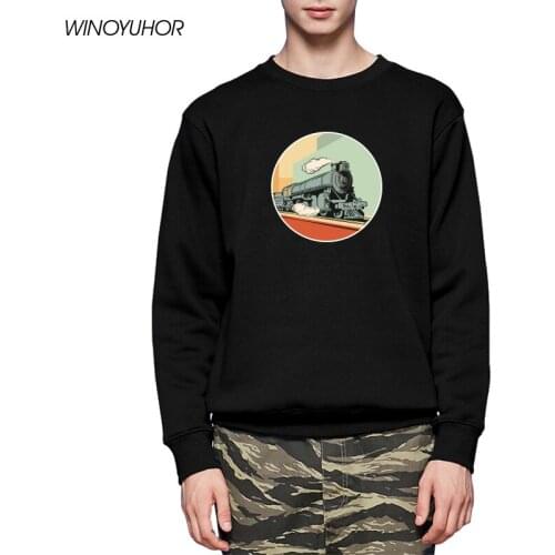 Retro Train Printed Sweatshirts Mens 2020 New Winter Long Sleeve Fleece Hoodies Hip Hop Boys Streetwear O-neck Pullovers