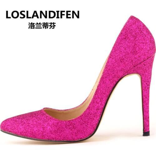 HOT SALE 11cm thin heels pointed shoes wedding shoes big size womens fashion classic high-heeled shining part pumps EUR 35-42