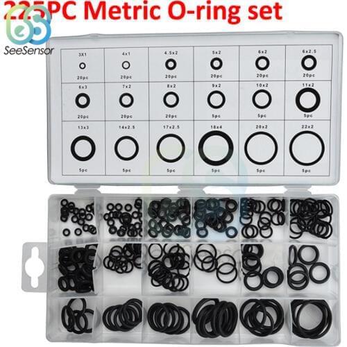 225 Pcs Black Rubber O Ring O-Ring Set Washer Seals Assortment 18 Sizes With Plactic Box Corrosion Resistance Wear Resistance