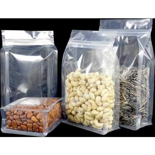 100Pcs Big Capability Food Moisture-proof Bags,Clear Bags Stand Up Pouch, Flat Bottom Packaging Bags for Snack Cookies Baking