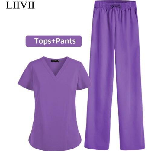 High Quality Stretch V-neck Scrub Tops Beauty Salon Nursing Elastic Pants Unisex Breathable Surgery Uniform Medical Accessories