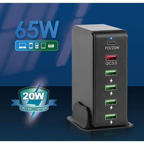 65W 6 Ports Quick Charge QC3.0 USB Charger Adapter HUB Charging Station PD Fast Charger For iPhone 12 pro 11 iPad Tablet Samsung