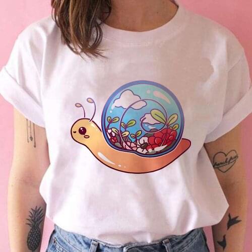 The World In A Snail Shell Printed Cartoon Women Summer Shirt Round Neck Vetement Youth Sisters T shirt Sister Fashion Clothes