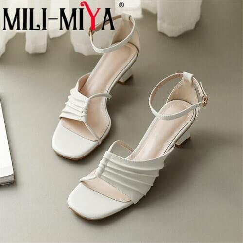 MILI-MIYA New Arrival Fashion Women Full Genuine Leather Sandals Cover Heel Ankle Wrap Buckle Strap Solid Color Dress Summer