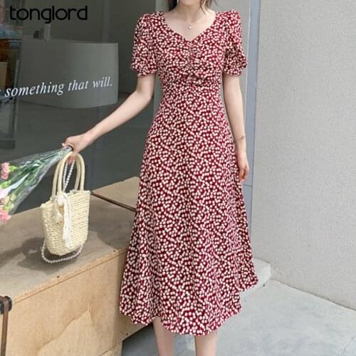 Summer French Backless Hollow Out Midi Dress 2021 Women Puff Sleeve Printed Dot A-Line V-neck Dresses Beach Female Vestidos