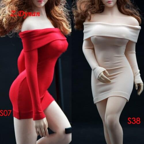 1/6 Women Soldier Ice Silk Off Shoulder Dress Red Sexy Dress for 12 Inches Tbleague Phicen S38/S39 S07C Large Breast Body Figure