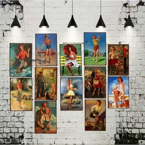 PIN UP GIRL Tin Sign Metal Plate Iron Painting living Room Wall Bar Coffee Home Art Craft Decor 30X20CM DU-1200