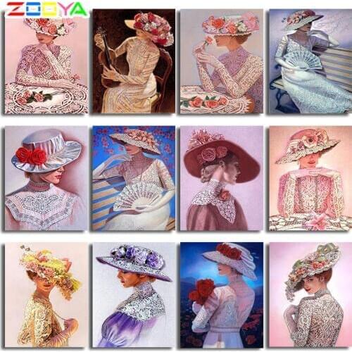 ZOOYA Diamond Painting Lady Beauty Girl Diamond Embroidery Pattern Rhinestones Full Drill Kit Decor Set Needlework Mosaic RF814