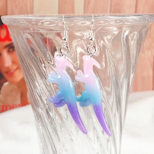 1pair Women Earrings Resin Dinosaur Drop Earring Multicolor Glitter Hoppechan Earrings for Children Gift Woman Jewelry