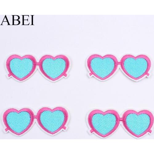 10pcs/lot Embroidered Cartoon Heart-Shaped Sunglasses Patches Sew On Iron On Garments Appliques DIY Jeans Coats Stickers badge