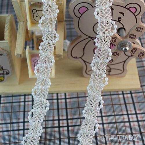 10yards Vintage Pearl Flower Floral Apricot Embroidered Lace Edge Trim Ribbon Applique Patches Wedding Dress Fabric Sewing Craft