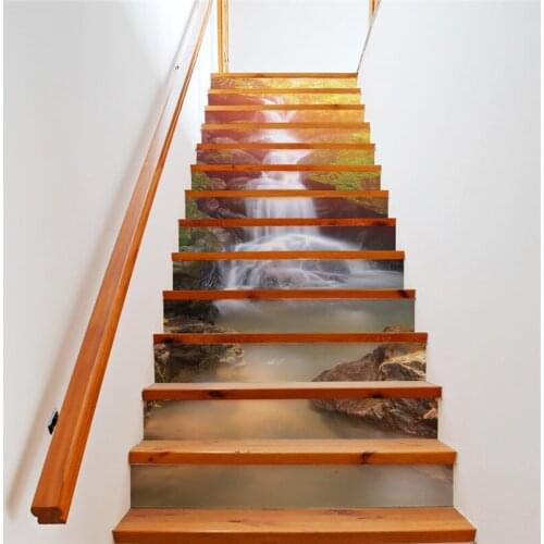 13 Pieces/Set Creative DIY 3D Stairway Stickers Forest Waterfall Pattern for House Stairs Decoration Staircase Wall Sticker