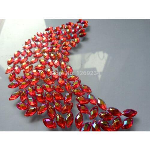 Red AB colour 250pcs 6*12mm sew on Acryl crystal rhinestone Navette shape flatback loose beads accessory gemstone hand sewing