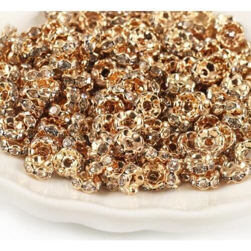 50pcs Gold Wave Side Metal Rhinestone Rondelle Austiran Crystal Big Hole Loose Spacer Beads for Jewelry Making DIY Accessories