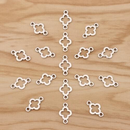 50 Pieces Tibetan Silver Lucky Clover Connector Charms for DIY Bracelet Jewellery Making Accessories 17x10mm