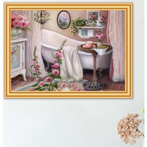 5D DIY Diamond Painting "Bathroom flower" Cross Stitch Full Square Round Diamond Embroidery Mosaic Picture of Rhinestones Decor