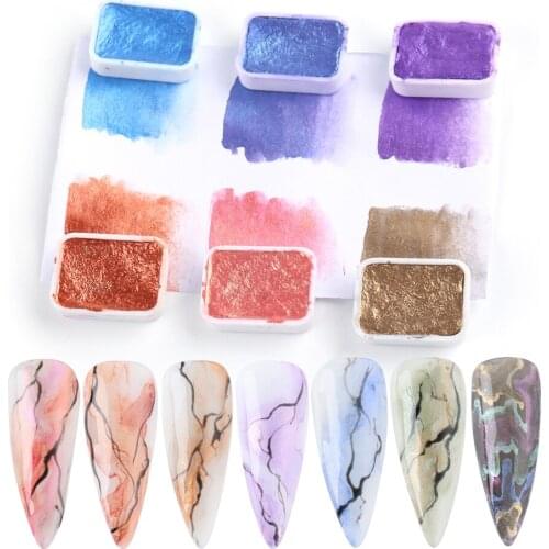 6pcs Multi Colors Nail Art Pigment Glitter Solid Paint Watercolor Smudge Blooming Gradient Nail Gel Polish DIY Manicure