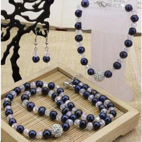7-8 mm natural black freshwater pearl white crystal necklace bracelet earrings