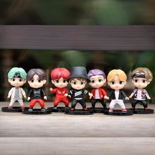 7PCS/Lot Cartoon Bangtan Boys Action Figures Model Toys KPOP Star Group A.R.M.Y Desktop Decoration Gift for Girls Kid Gift Doll