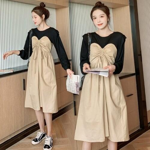 8028# Maternity Dress Spring Autumn Long Sleeve Easy Matching Loose Stylish Dress for Pregnant Women Mom Dress
