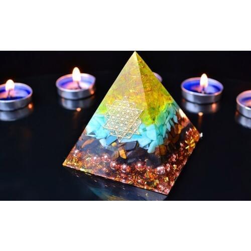 AURA REIKI Orgonite Rune High Frequency Energy Pyramid Aogen Chakra Crystal Decorations Bringing Fortune To Bring Good Luck Gift