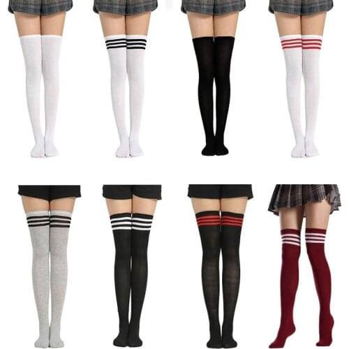 Black Lolita Striped Socks Women Funny Christmas Gifts Thigh High Long Stockings Elasticity Over Knee Socks For Girls Schoolgirl
