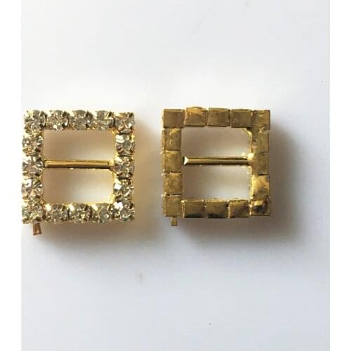 CJSIR 10Pcs DIY 16x16mm Square Rhinestone Gold Metal Buckle Slider for Wedding Invitation Decor Christmas Buckles