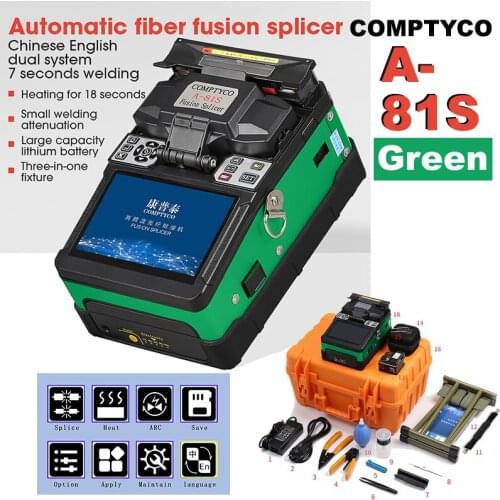 Comptyco A-81S Green Fusion Splicer 7800mAH 5-inch Automatic Machine Fiber Optic Fusion Splicing Machine Express Free shipping