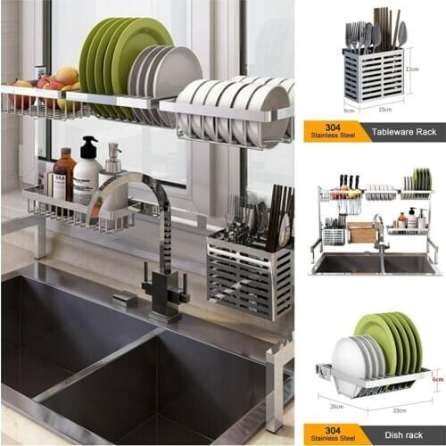 Storage Holder Rack Stainless Steel DIY Kitchen Organizer Multifunction Kitchen Shelf Rack Wall Drain Dish Rack Spice Organizer