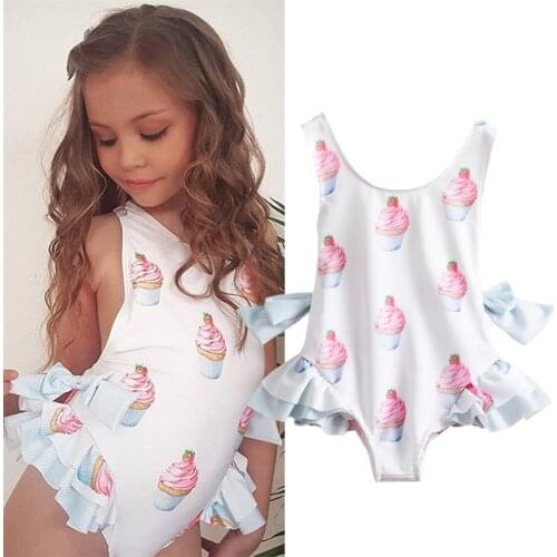 Kids Baby Girls Swimsuit Summer Ruffle Bikini Children Swimwear Printed Backless Toddler Beachwear Swimming Bathing Suit 1-5Year