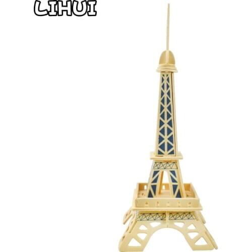Eiffel Tower Wooden Puzzle 3D Jigsaw Toys DIY World Building Model Assembled Puzzles for Kids Wood Toys Educational Toy Gifts