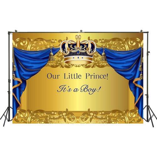 HUAYI Photography Backdrops Little Prince Crown Birthday Party Baby Shower Decor Banner Studio Child Photo Background W-3485