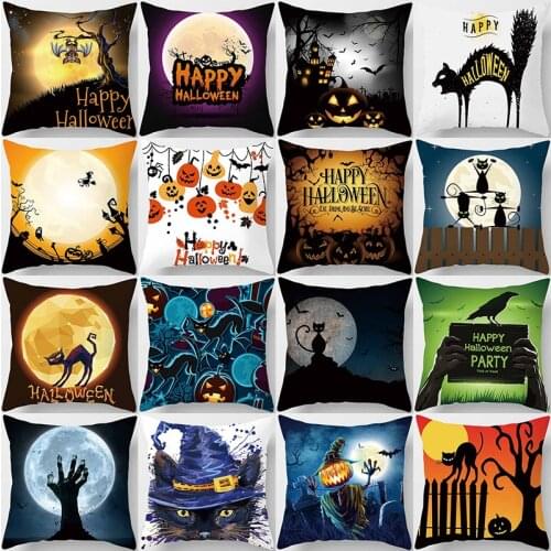 Hot sale holloween pumpkin funny cats bat pillow cases short plush high quality square thick pillow case covers