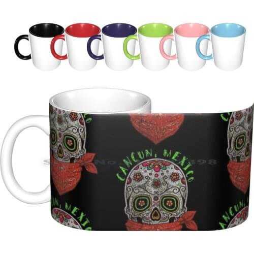 Cancun , Mexico , Souvenir Sugar Skull Design Ceramic Mugs Coffee Cups Milk Tea Mug Cancun Skull Playa Mexico Beach Souvenir