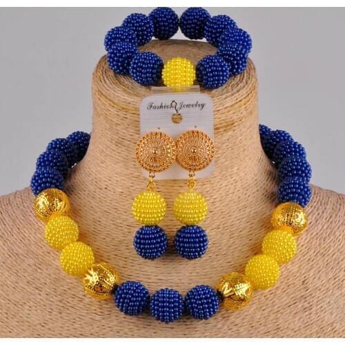 Royal blue and yellow african fashion jewelry set simulated pearl costume necklace african set nigerian set ZZ10