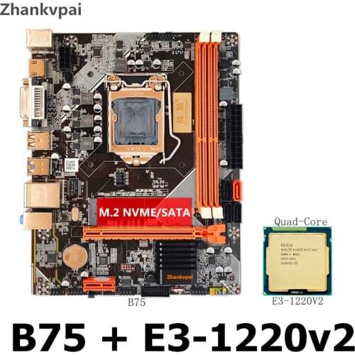 Zhankvpai B75 LGA1155 Motherboard Set With Intel Xeon E3-1220V2 CPU 3.1G Quad-Core Desktop Memory SATA III USB 3.0 M,2 NVME