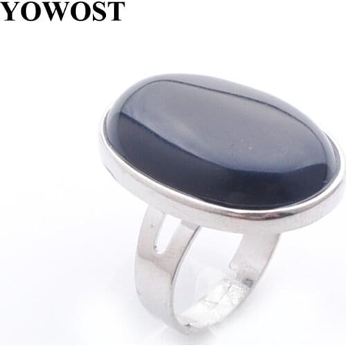 Beautiful Jewelry Party Ring Silver Color Natural Cabochon stone Bead Black Agate Adjustable Finger Rings for Women Gift QX3083